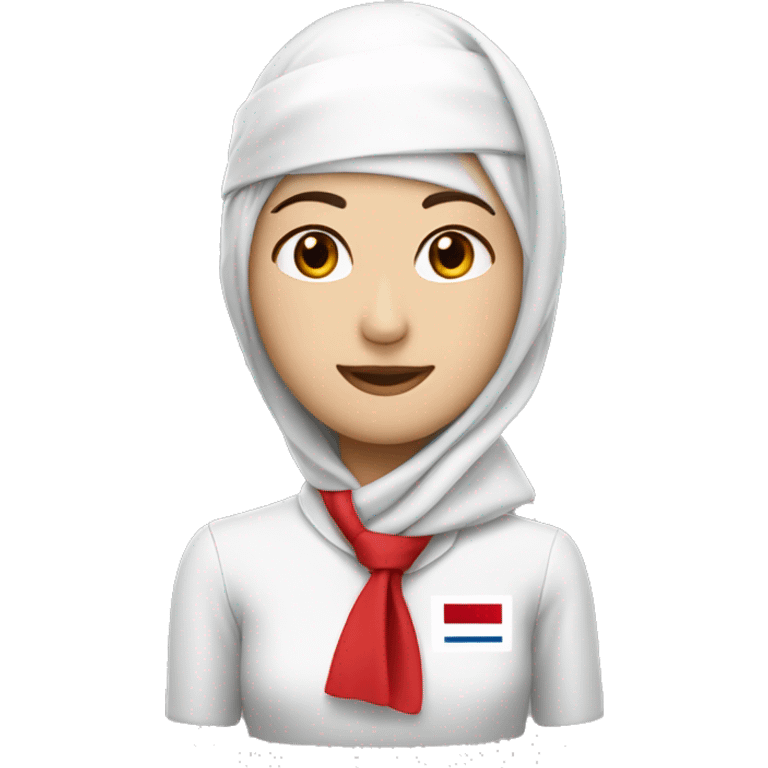 Korean Emirates cabin crew with their red hat and white scarf attached a hat like arabic emoji