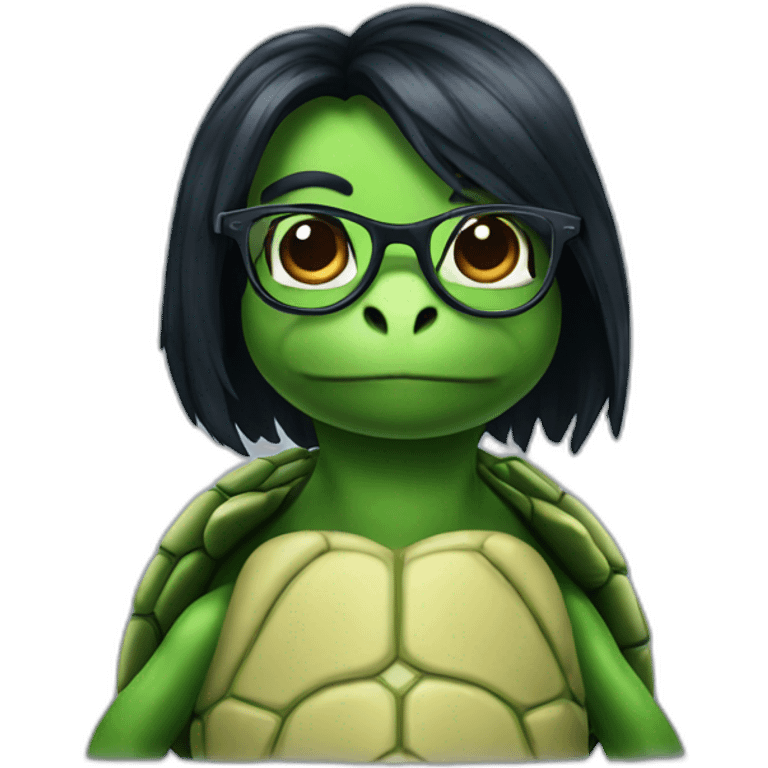 Turtle with glasses and long black hair emoji