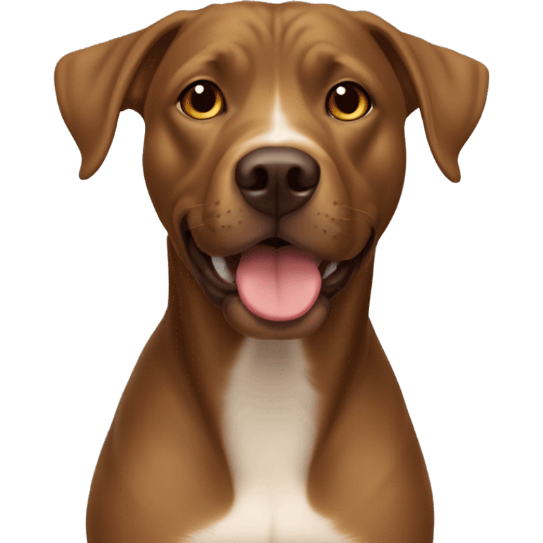 Lab pit mix with golden color, two front teeth slightly visible, brown eyes and sitting emoji