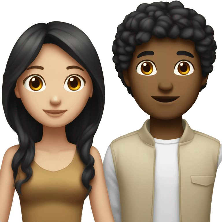 tan, long hair girl and white boy, black hair couple emoji