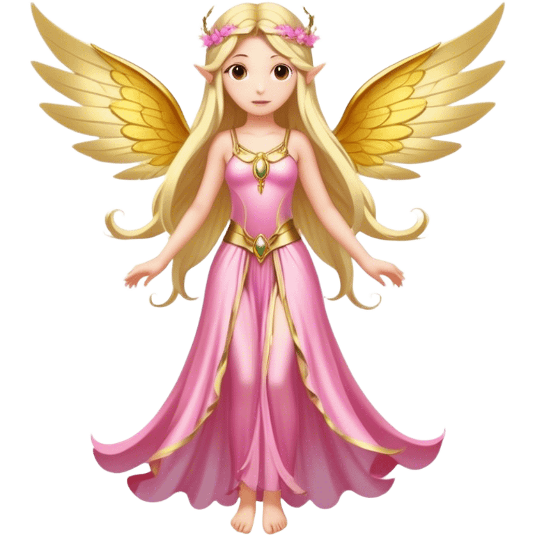 big wings, sun, gold, pink , Beautiful, fairy, long hair emoji