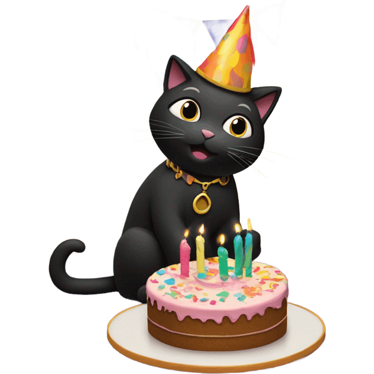 black cat playing saxophone with birthday cake emoji