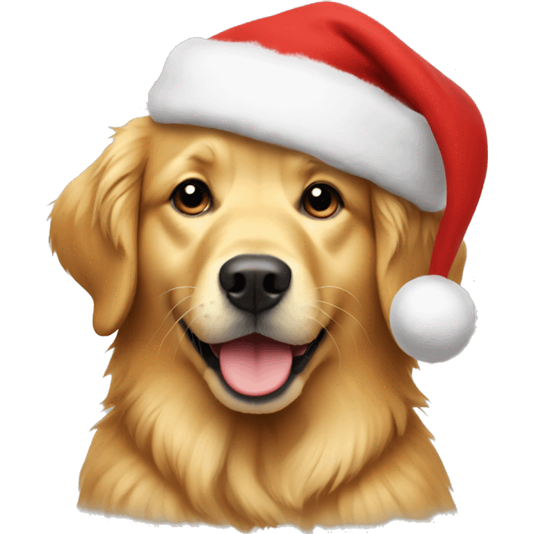 Golden retriever wearing a Christmas hat emoji