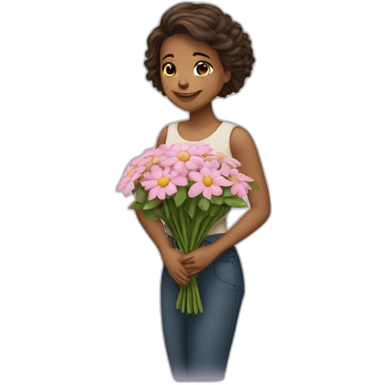 Une fille avec un bouquet de fleur emoji