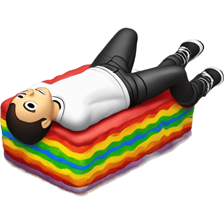 Jonathan Toews laying on a rainbow cake emoji