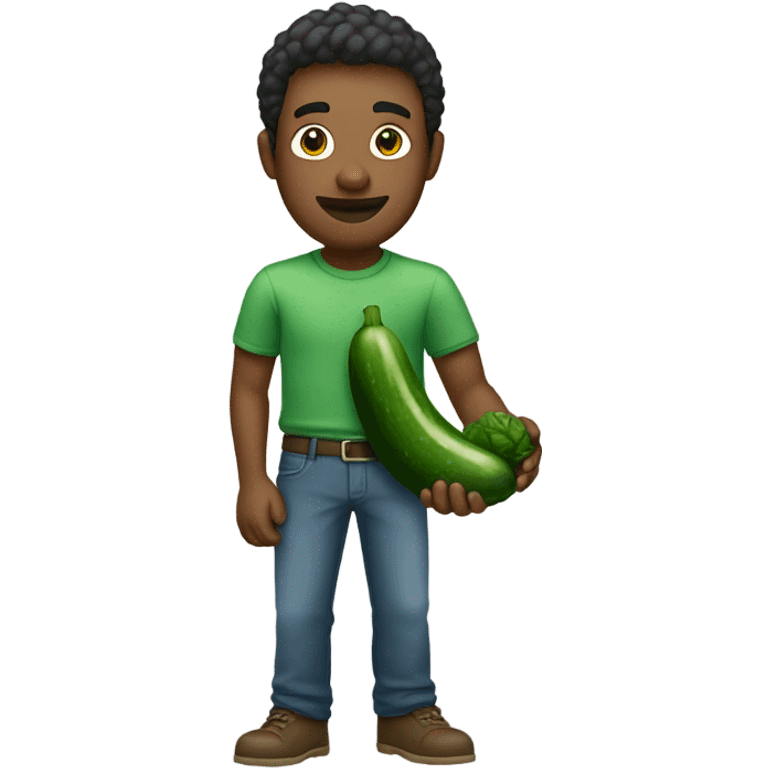 Man in green shirt holding cucumber emoji