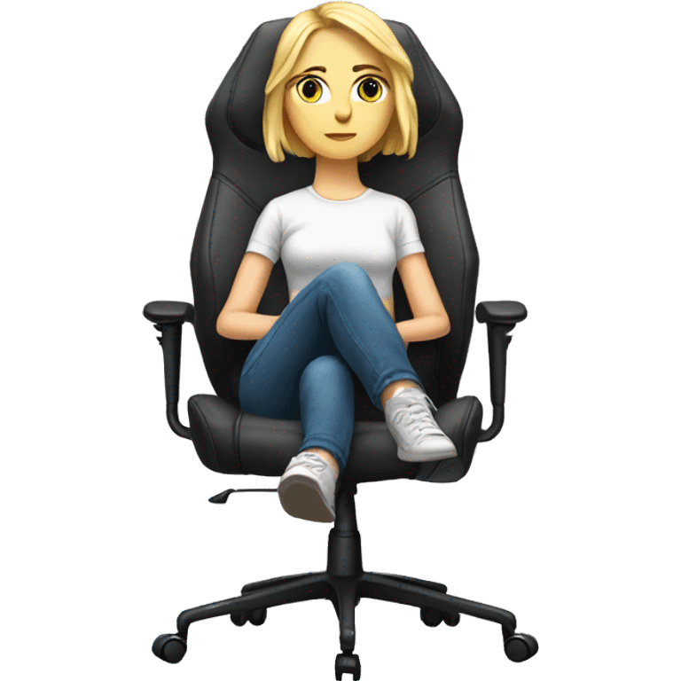 white girl on a big gaming chair thinking  emoji