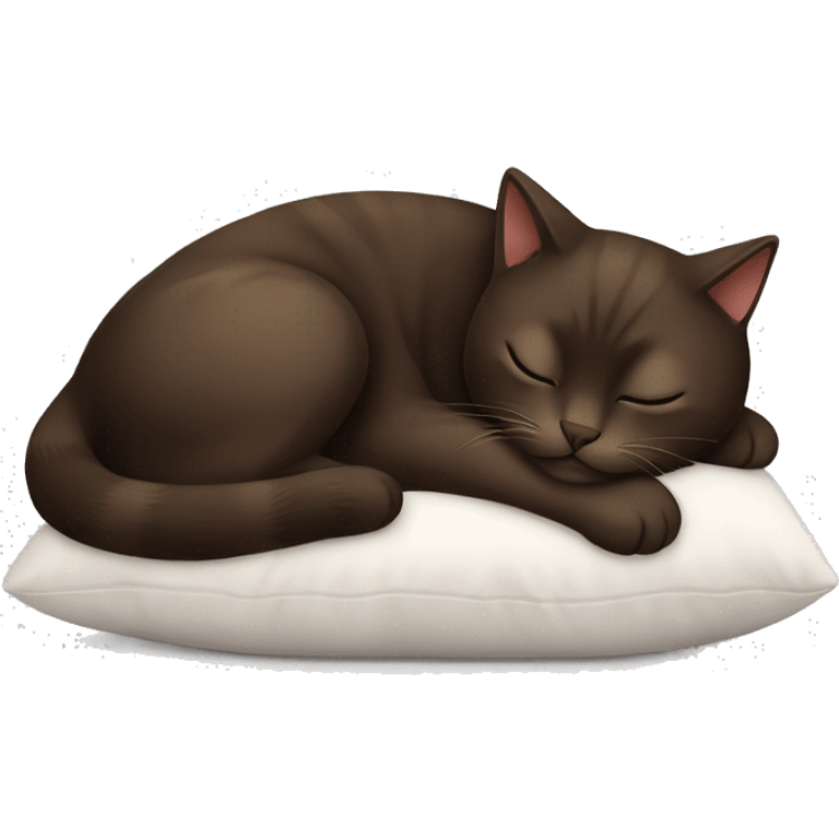 Dark brown cat sleeping in a white pillow emoji