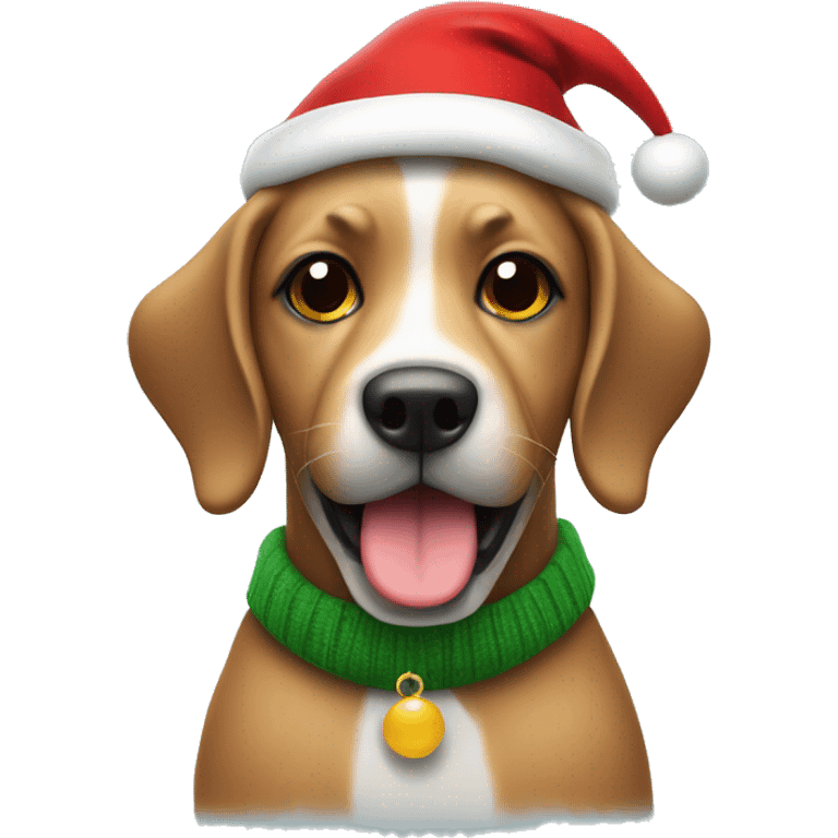 Dog wearing a Santa hat and a Christmas jumper emoji