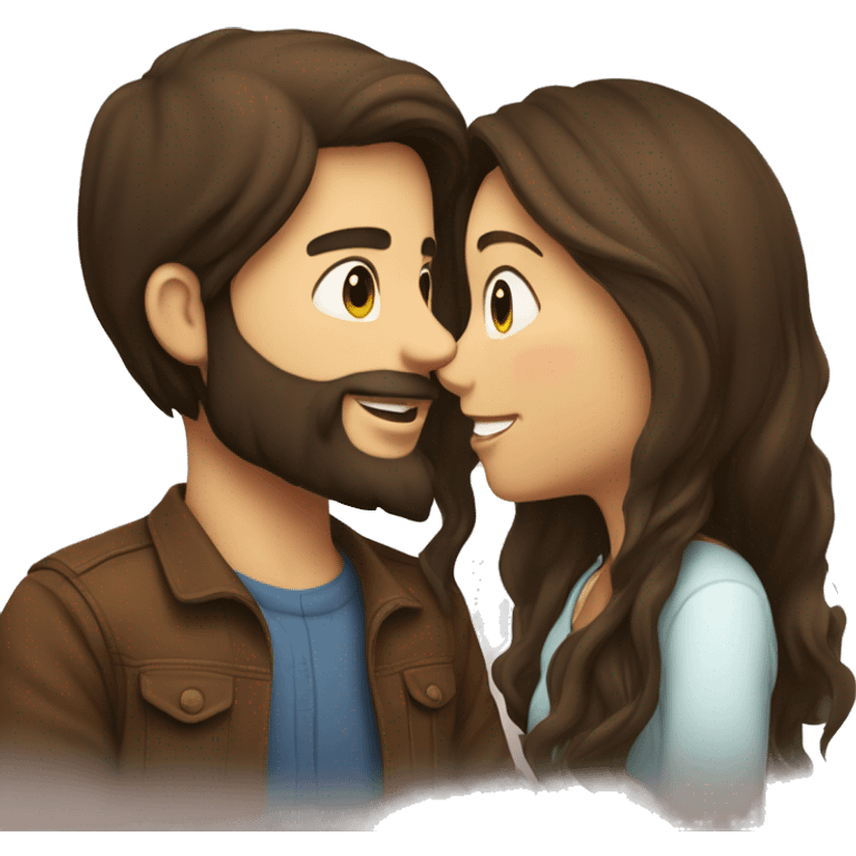 Brunette happy couple boy with beard and girl  with long hair that are kissing emoji