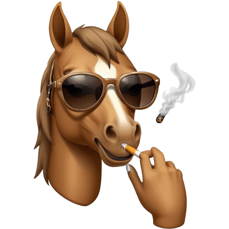 A horse with sunglasses smokinga cigarette  emoji