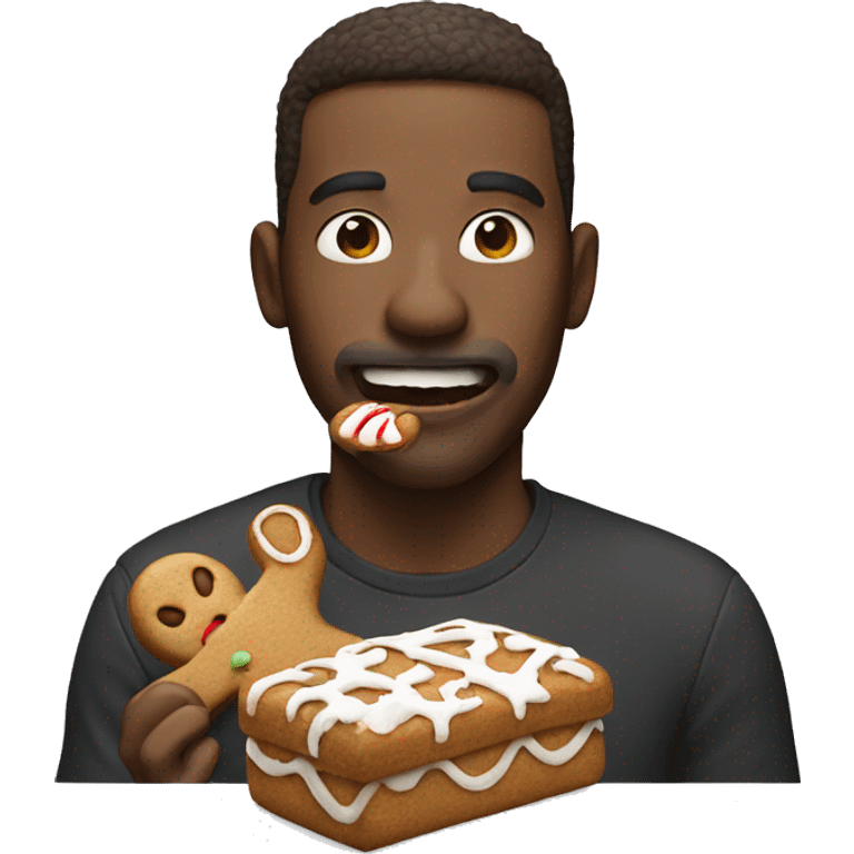 Man eats gingerbread man emoji