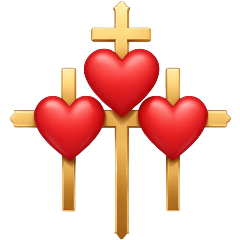 Two red  hearts connected by one simple gold cross  emoji