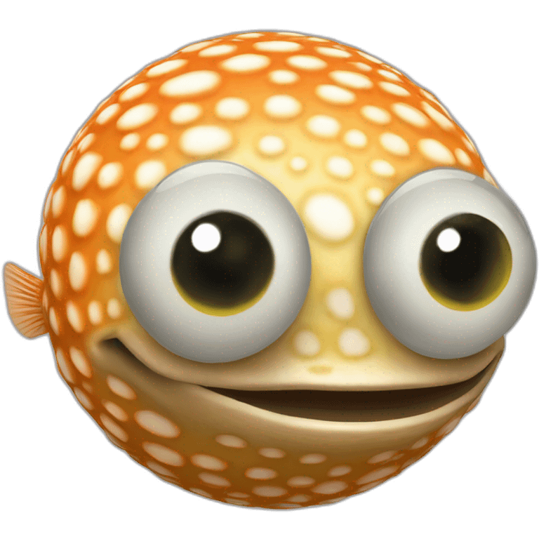 3d sphere with a cartoon Pufferfish skin texture with big childish eyes emoji