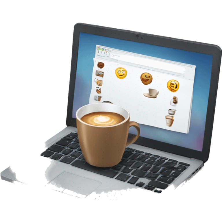 Laptop with a coffee emoji