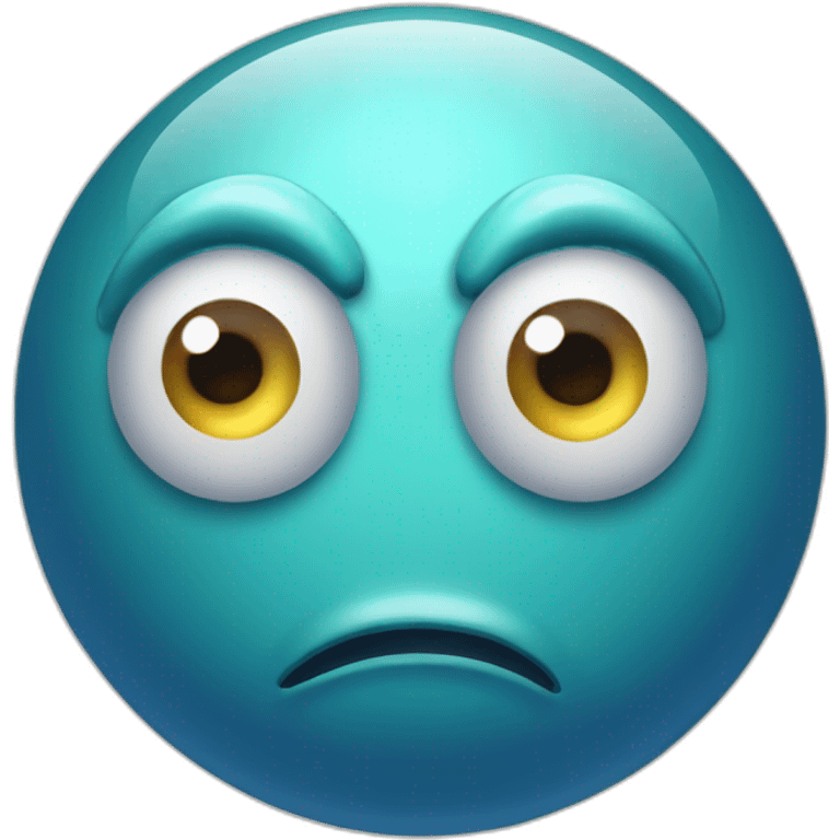 planet Neptune with a cartoon freezing face with big courageous eyes emoji