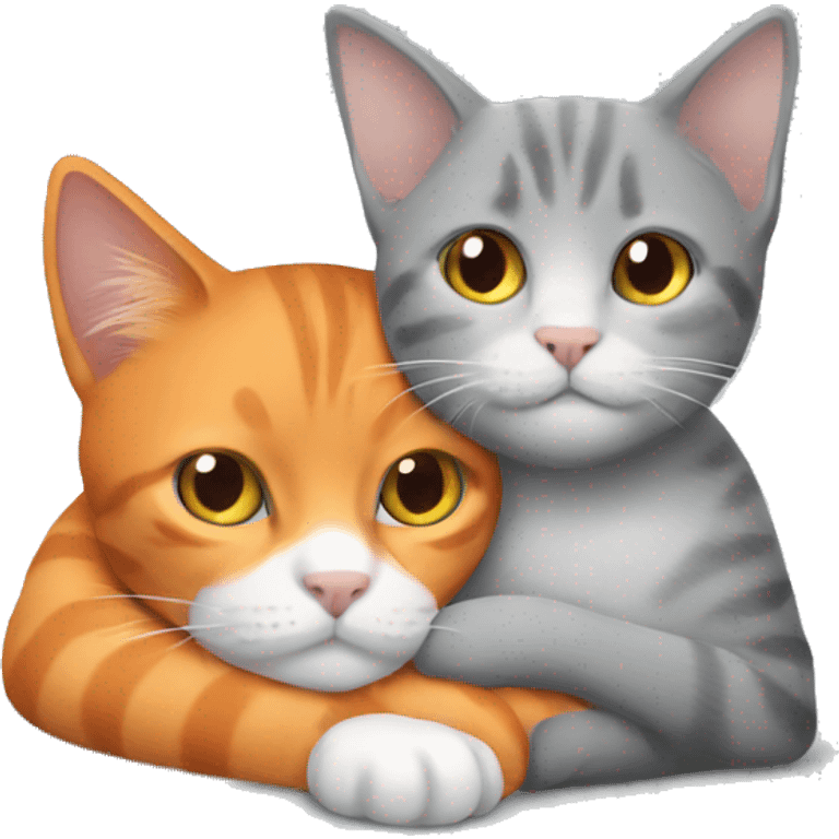 An orange cat and a grey cat cuddling emoji