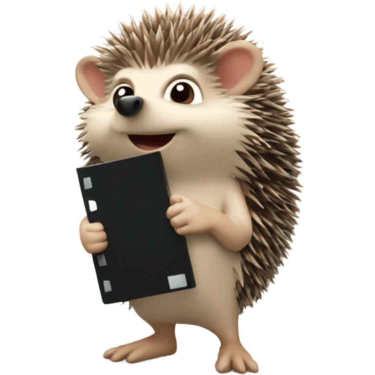 hedgehog holding clapperboard emoji