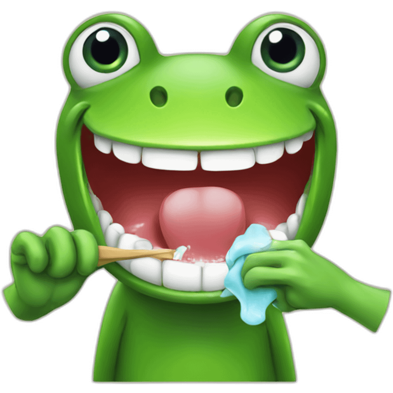 Frog brushing teeth emoji