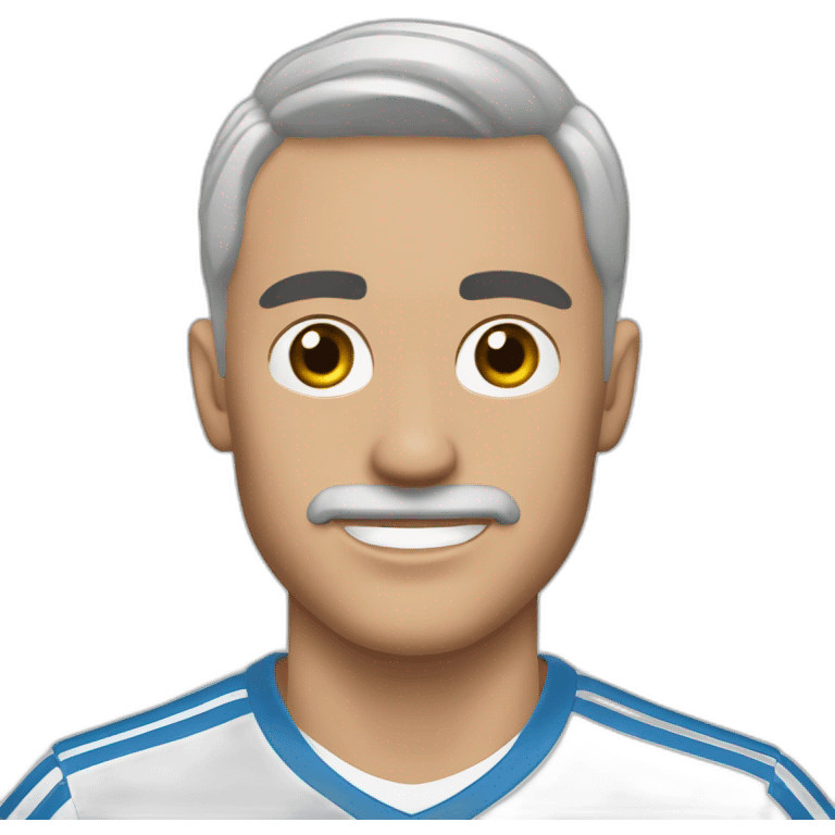 Hombre blanco sin cabello con perilla jugando fútbol con el real madrid emoji