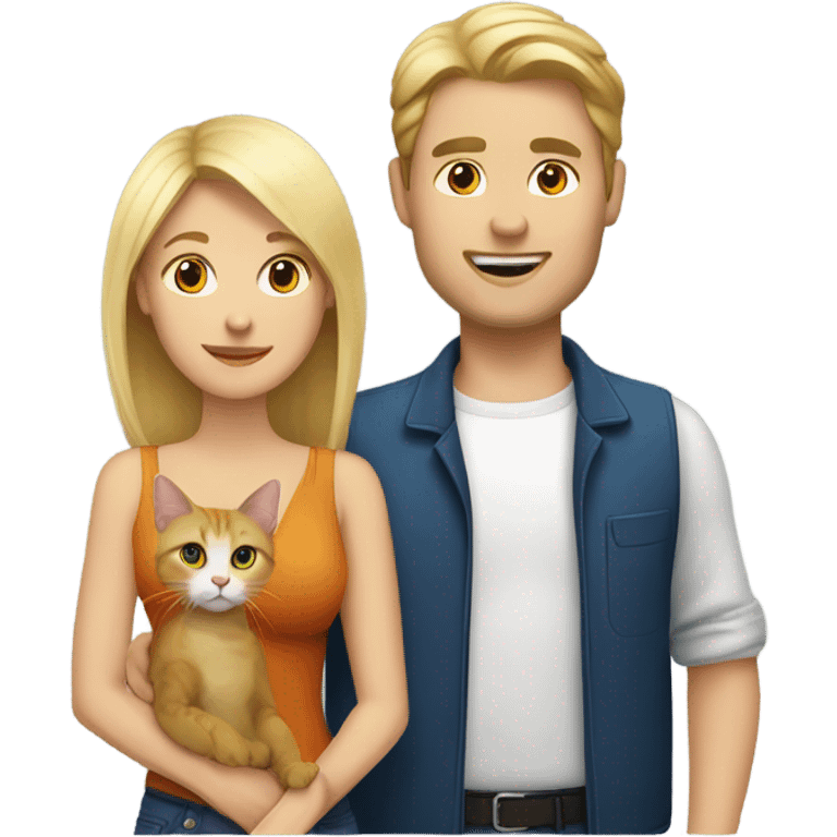 Couple white man and blonde woman with a cat emoji