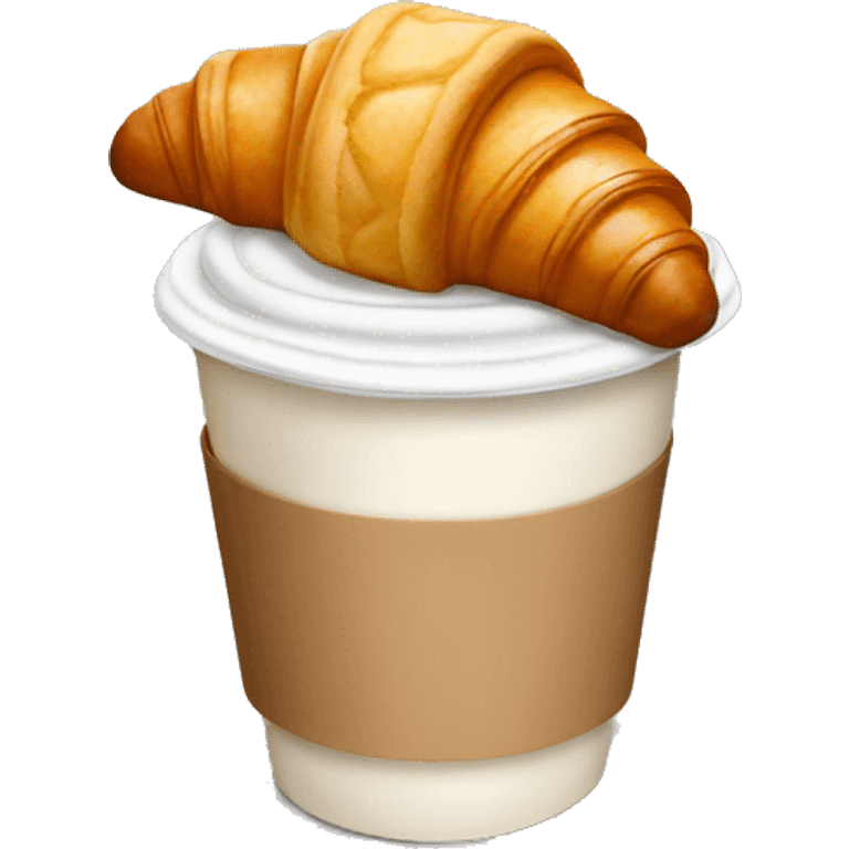 Disposable cup with cappuccino and croissant emoji