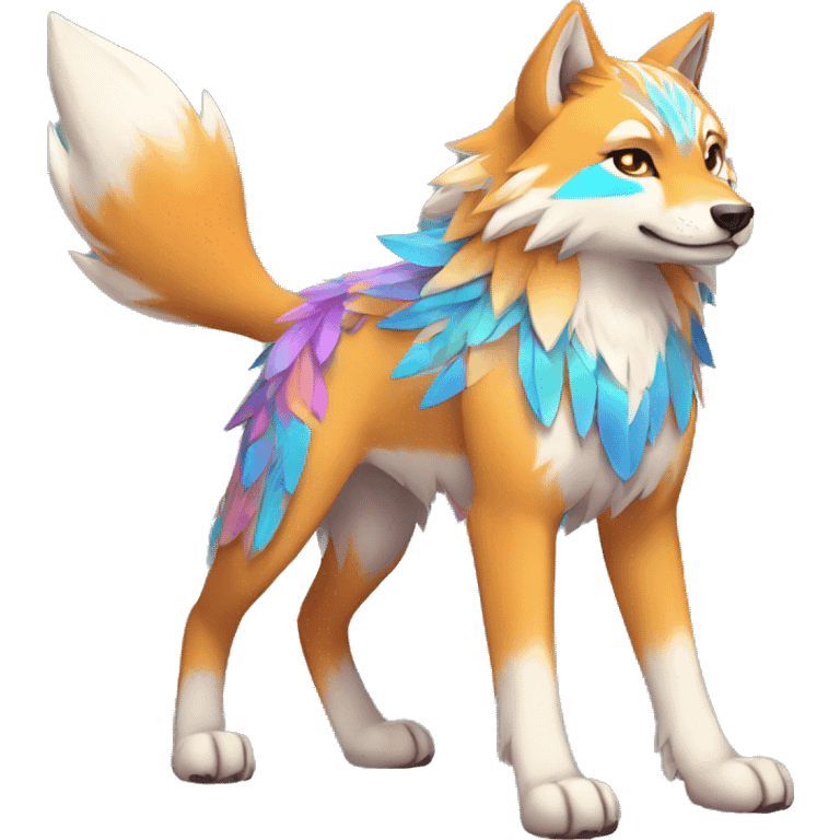 Colorful Shiny Fionbri-Falvie-sparkle-wolf-sona with tribal markings full body emoji