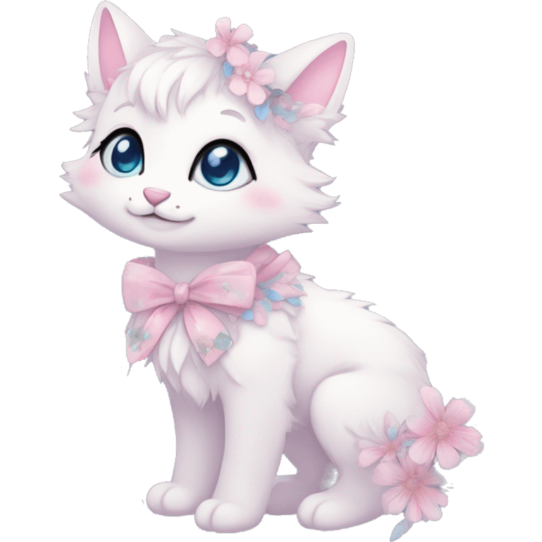 Anthro Cute Cool Pastel Kawaii gorgeous sparkly ethereal fantasy animal creature with blue eyes furry sona with flowers and ribbons beautiful aesthetic emoji