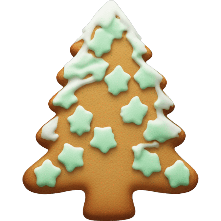 frosted gingerbread cookie shaped like a pine tree emoji