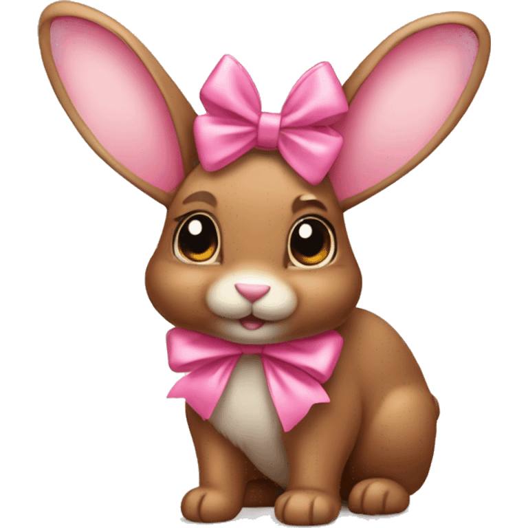 Cute brown bunny with pink bow on head emoji