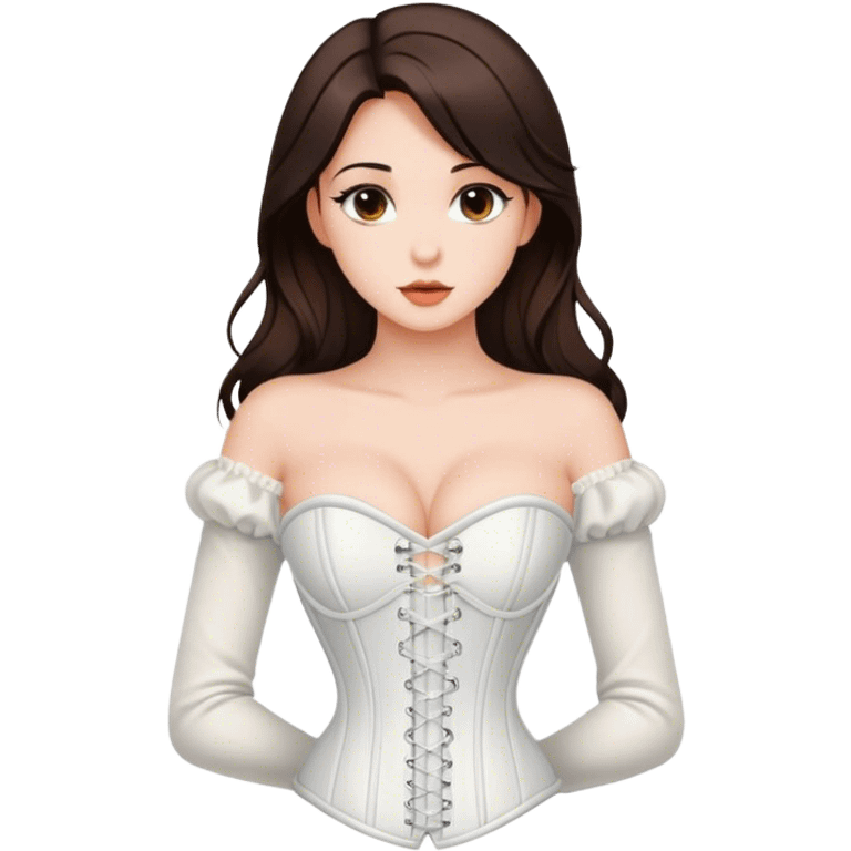 Beautiful Brunette girl in white long sleeve corset top emoji