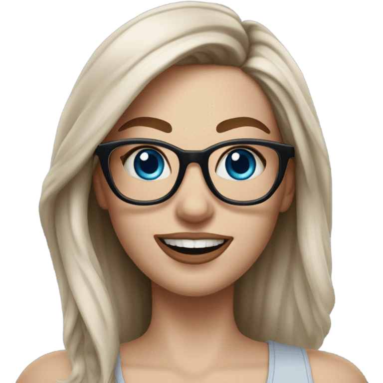 Hyper Realistic Balayage pale beautiful tattooed woman with glasses and blue eyes happy  emoji