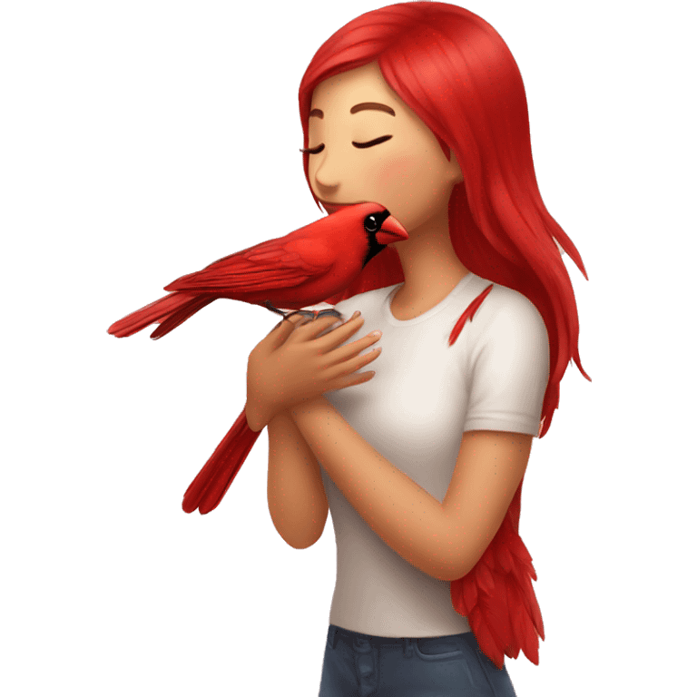 Girl kissing bird cardinal  emoji