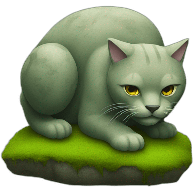 A giant stone cat with moss in his back emoji