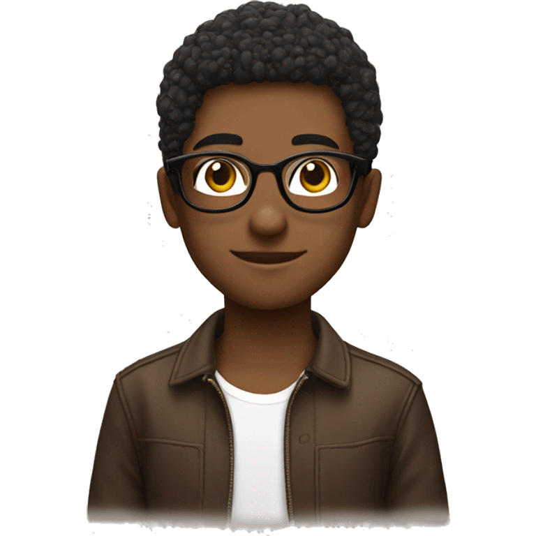 ado, cheveux brun,  lunettes, yeux marron  emoji