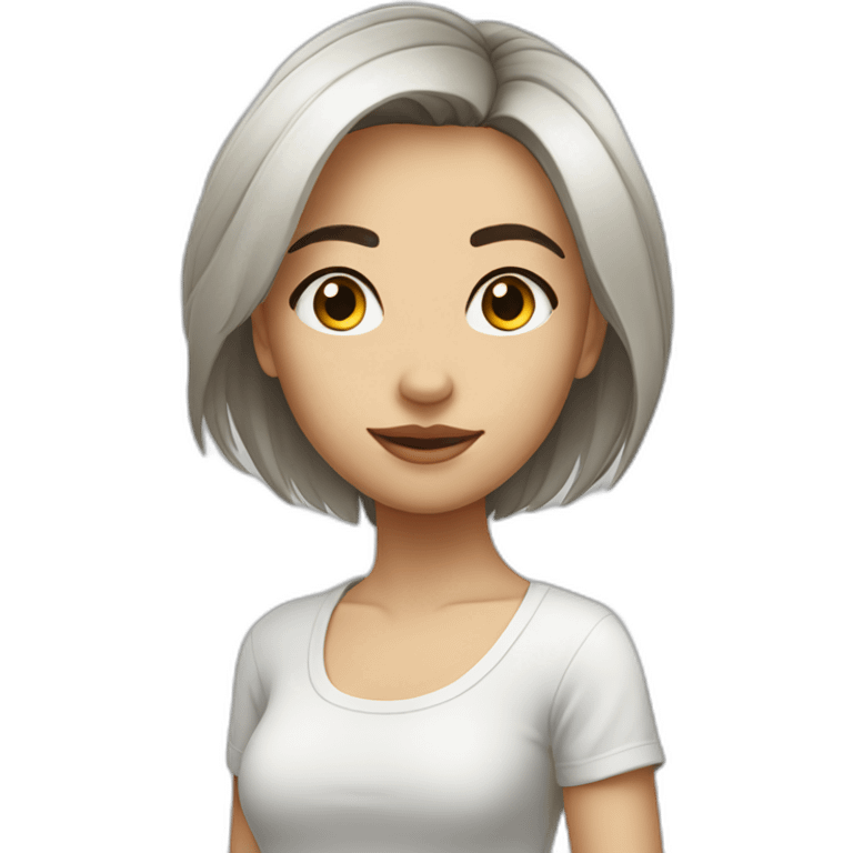 a beautiful girl with short tousled dark straight hair in a white T-shirt emoji