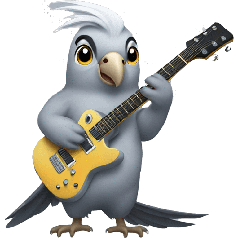 All grey cockatiel playing electric guitar emoji