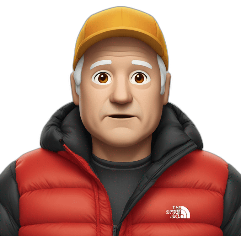 old white man overweight with black and red supreme north face puffy jacket  upper body bust emoji