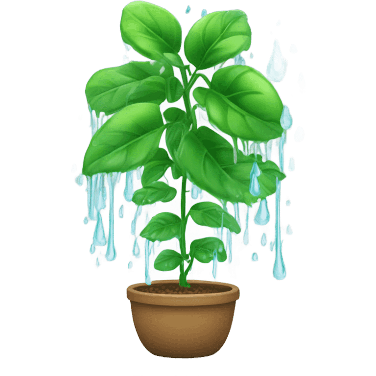 water a plant,  emoji focus on the plant, watering as a background. without human  emoji