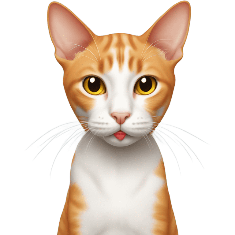 very skinny orange and white cat with weird lip  emoji