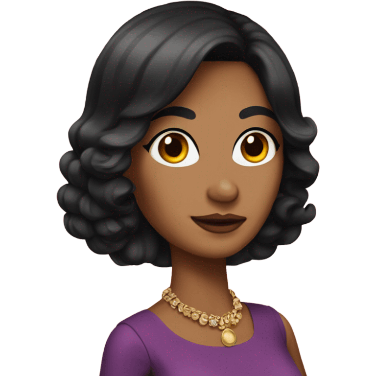 Tanned woman with black hair dressed in 1970s hair, makeup, and attire  emoji