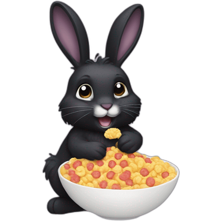 Small furry black rabbit eat frootloops emoji