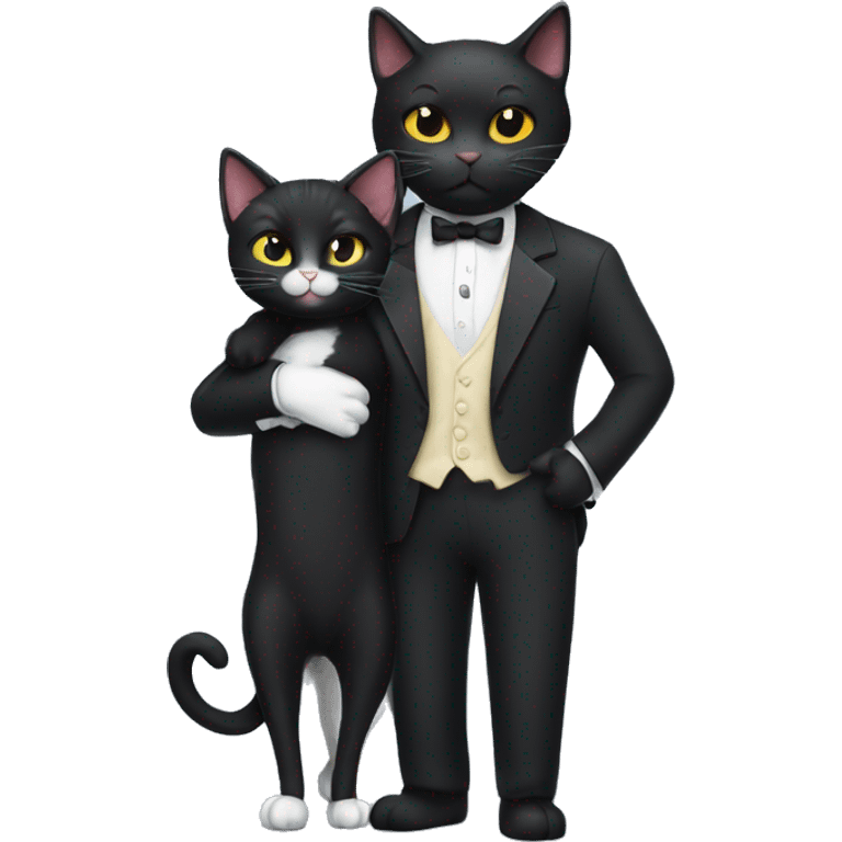 A black cat hugging a tuxedo cat  emoji