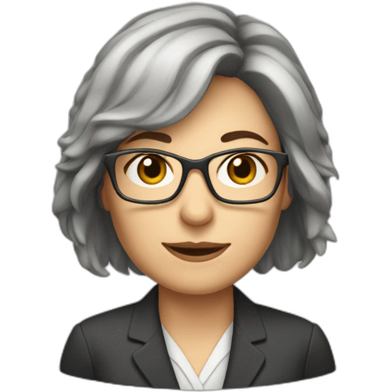 middle-aged accounting woman with brown midhair, a frindge and glasses emoji