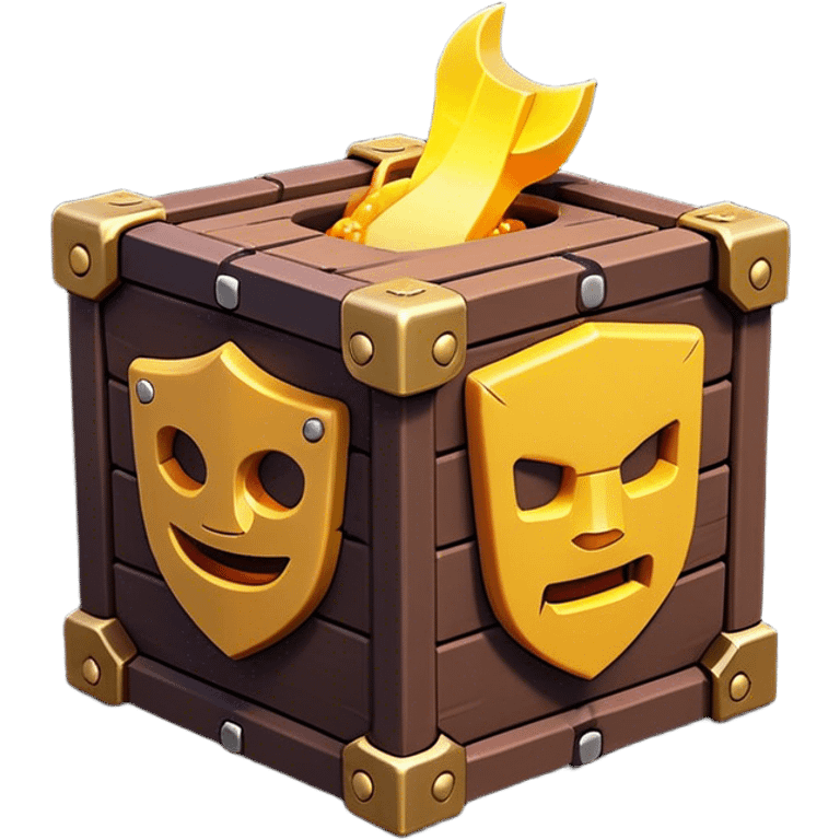 Clash of Clans aesthetic: Cinematic Playful Pixel 3D loot crate Emoji, rendered in a 3D vector-style similar to standard emojis with minimal shading and bold, simplified shapes. A compact, distinct form with signature details, softly glowing with a pixelated adventure charm. Simplified yet unmistakably iconic, highly detailed and consistent, glowing with a soft radiance and high shine. Stylized with a touch of classic pixel-art charm and a soft glowing outline, capturing the essence of a beloved gaming relic with a friendly, playful manner! emoji