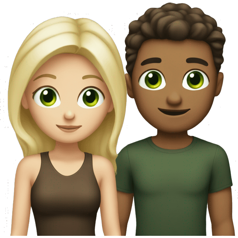 A blonde with green eyes and a dark haired guy with brown eyes next to her emoji