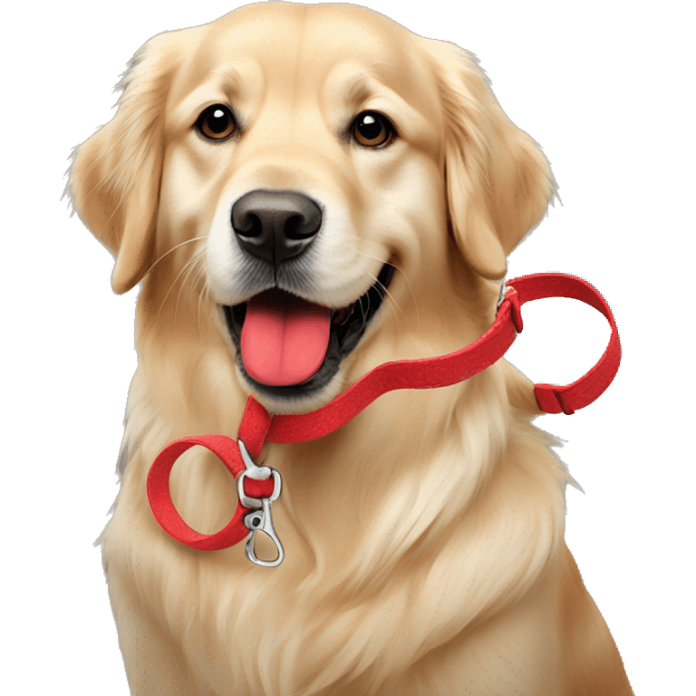 English Golden retriever holding red leash in mouth emoji