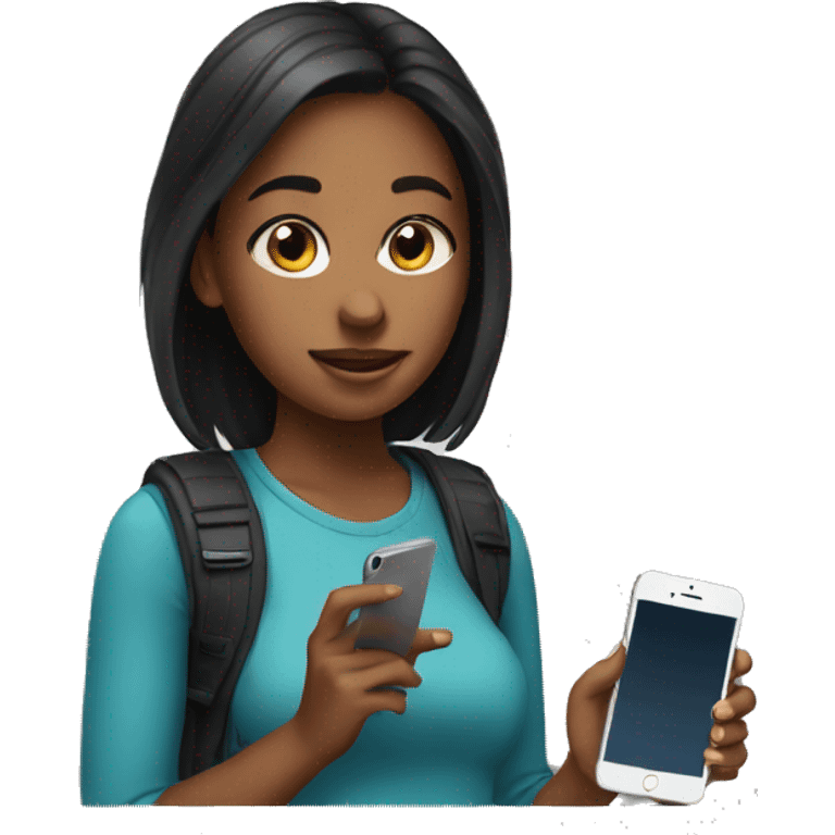 A girl with an iPhone emoji