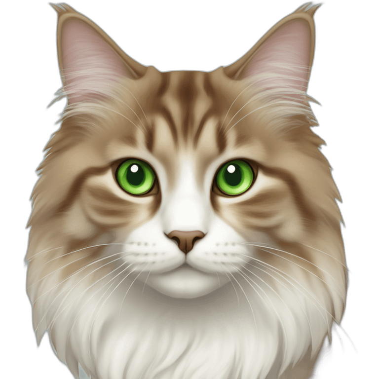 Brown amd white Siberian cat with green eyes emoji