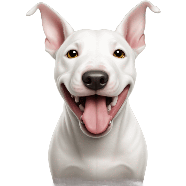 White Bull terrier sticking tongue out emoji